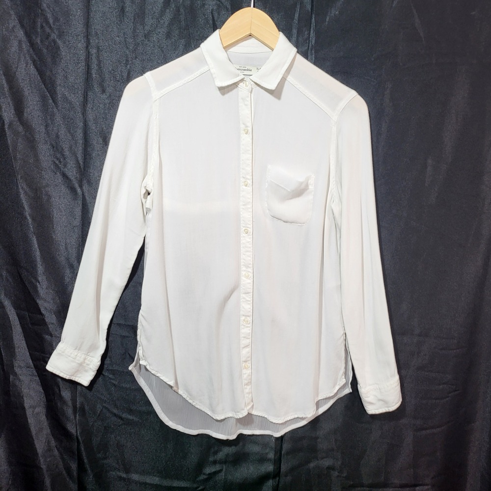 Abercrombie Kids Girls XL 16 White Sleeve Button Down Mixed Media Sheer Back